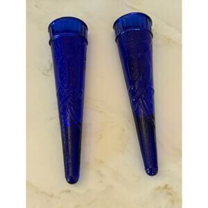 Set Of Auto Car Flower Vases Birds Cobalt Blue & Light Pink Wall Pockets 8"